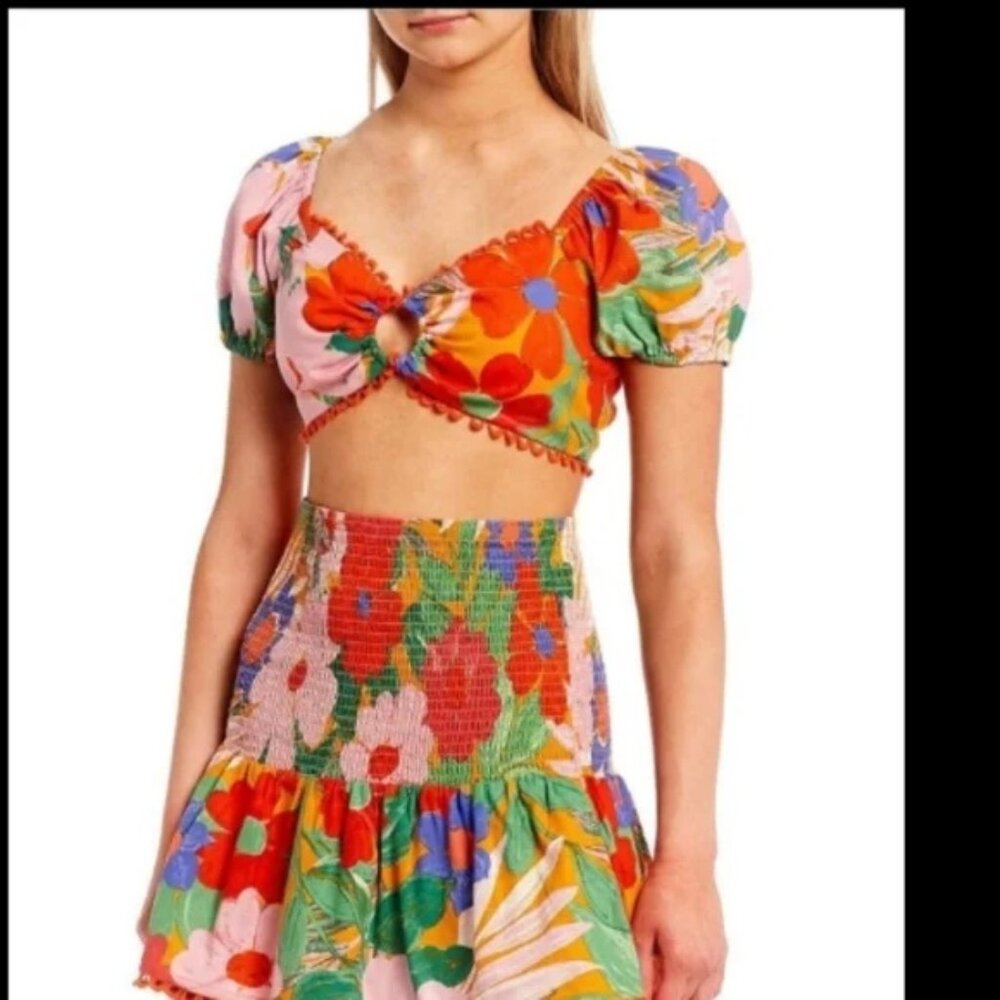 Gianni Bini Floral Crop Tie Top